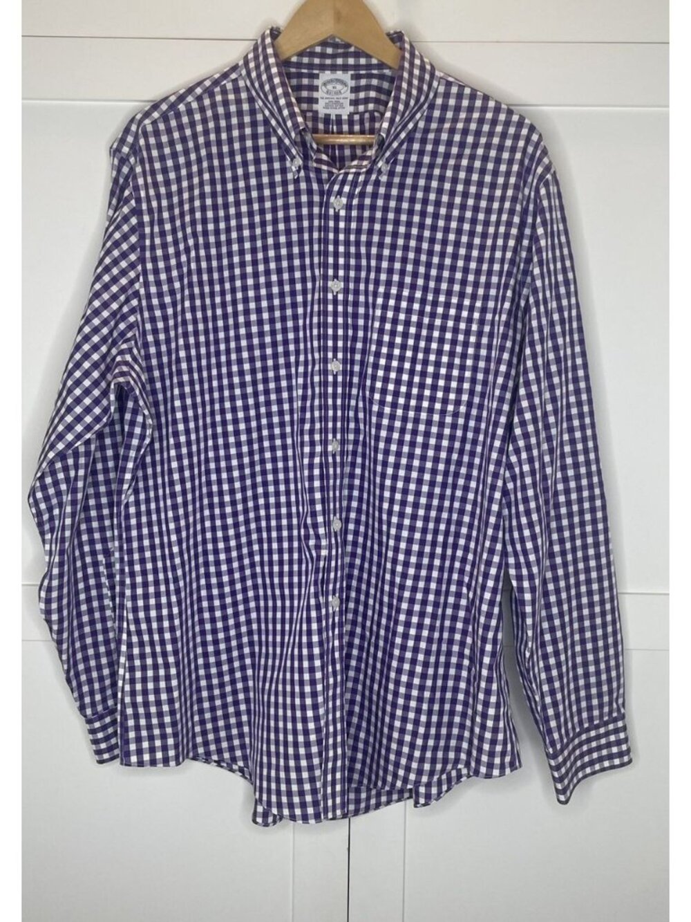 Brooks Brothers Men’s Check Button Down Long Sleeve Shirt Size XL Purple White
